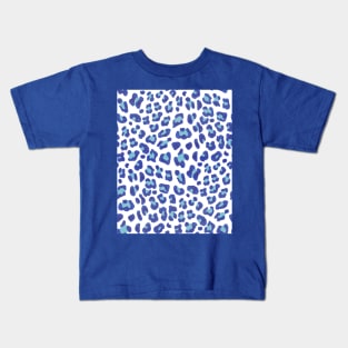 Leopard Print-Navy & Turquoise on White Kids T-Shirt